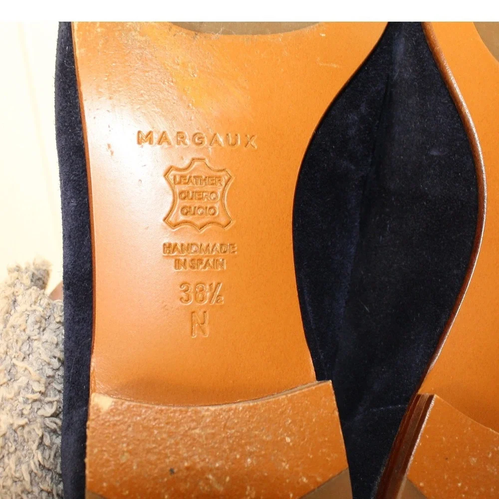 Margaux The Penny Navy Suede Loafers Handmade Size 38 1/2N - Picture 7 of 8